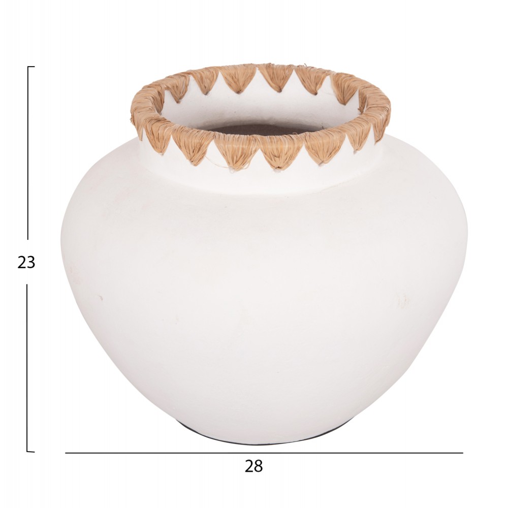 Διακοσμητικό βάζο "RENTON(M)" από τερακότα/ψάθα σε χρώμα λευκό/φυσικό Φ28x23