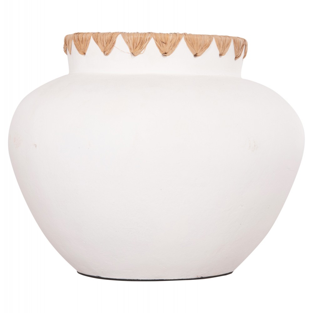 Διακοσμητικό βάζο "RENTON(M)" από τερακότα/ψάθα σε χρώμα λευκό/φυσικό Φ28x23