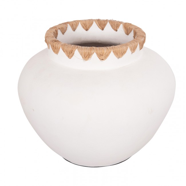 Διακοσμητικό βάζο "RENTON(M)" από τερακότα/ψάθα σε χρώμα λευκό/φυσικό Φ28x23