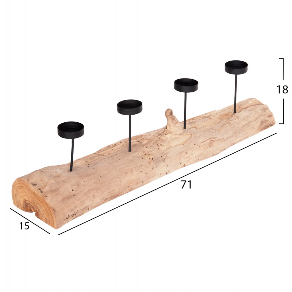 Επιτραπέζιο κηροπήγιο "FRAN" από ξύλο/μέταλλο σε χρώμα φυσικό/μαύρο 71x15x17