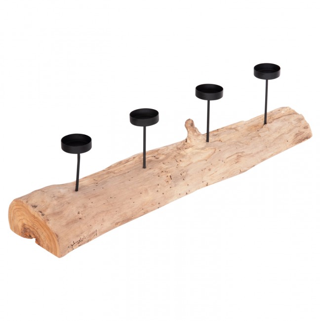 Επιτραπέζιο κηροπήγιο "FRAN" από ξύλο/μέταλλο σε χρώμα φυσικό/μαύρο 71x15x17