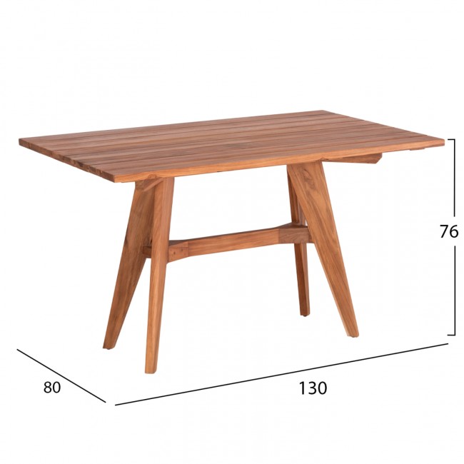 Τραπέζι "LEO" εξωτερικού χώρου από ξύλο σε χρώμα φυσικό 130x80x76