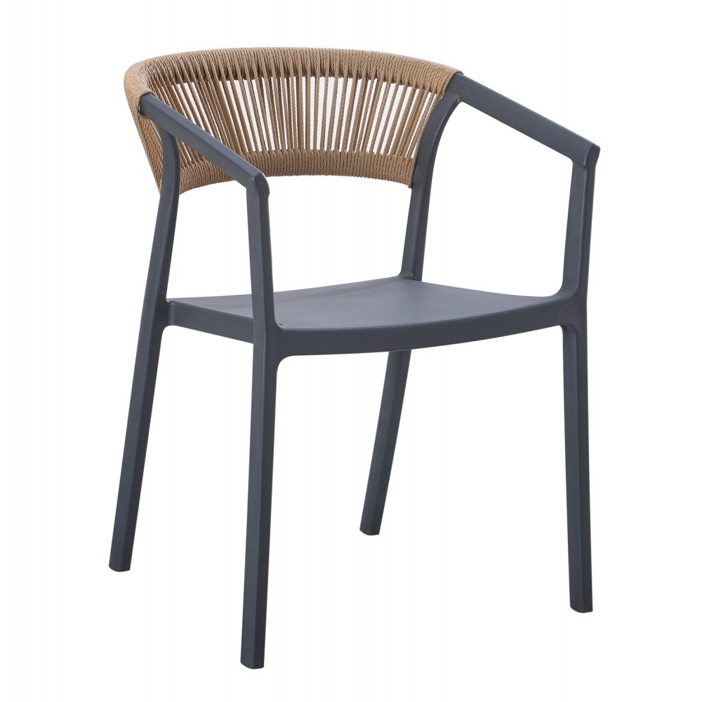 Πολυθρόνα "BOGI" από pp/σχοινί σε χρώμα γκρι/μπεζ 54x53x75