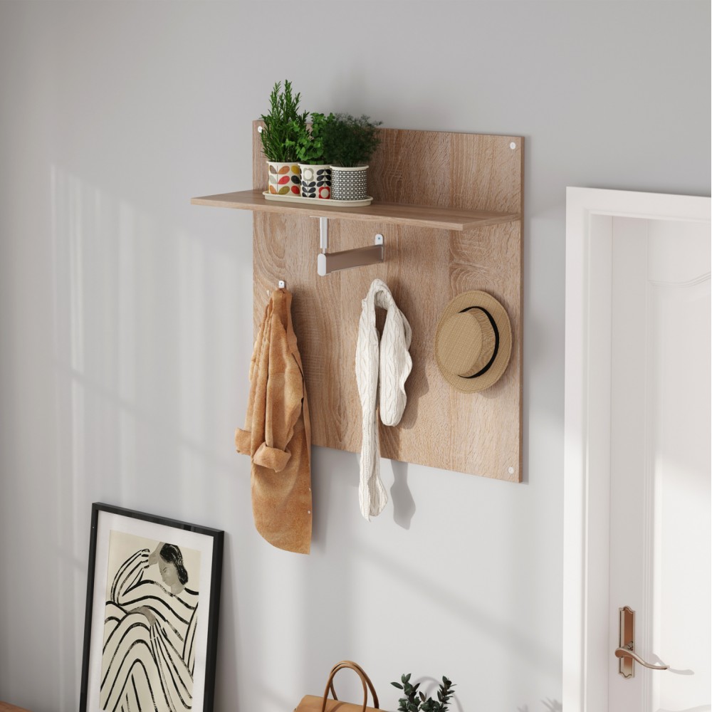 Κρεμάστρα επιτοίχια με ράφι σε χρώμα σονόμα 80x25x80