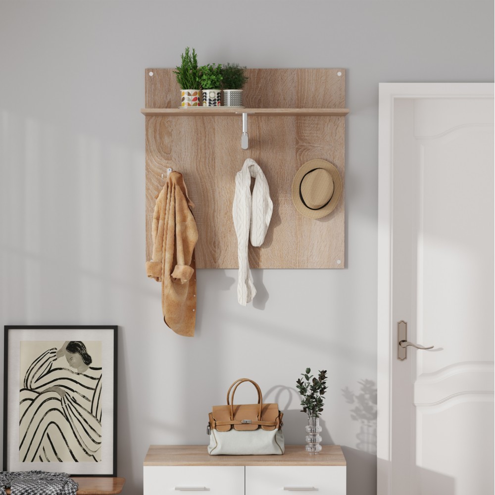 Κρεμάστρα επιτοίχια με ράφι σε χρώμα σονόμα 80x25x80