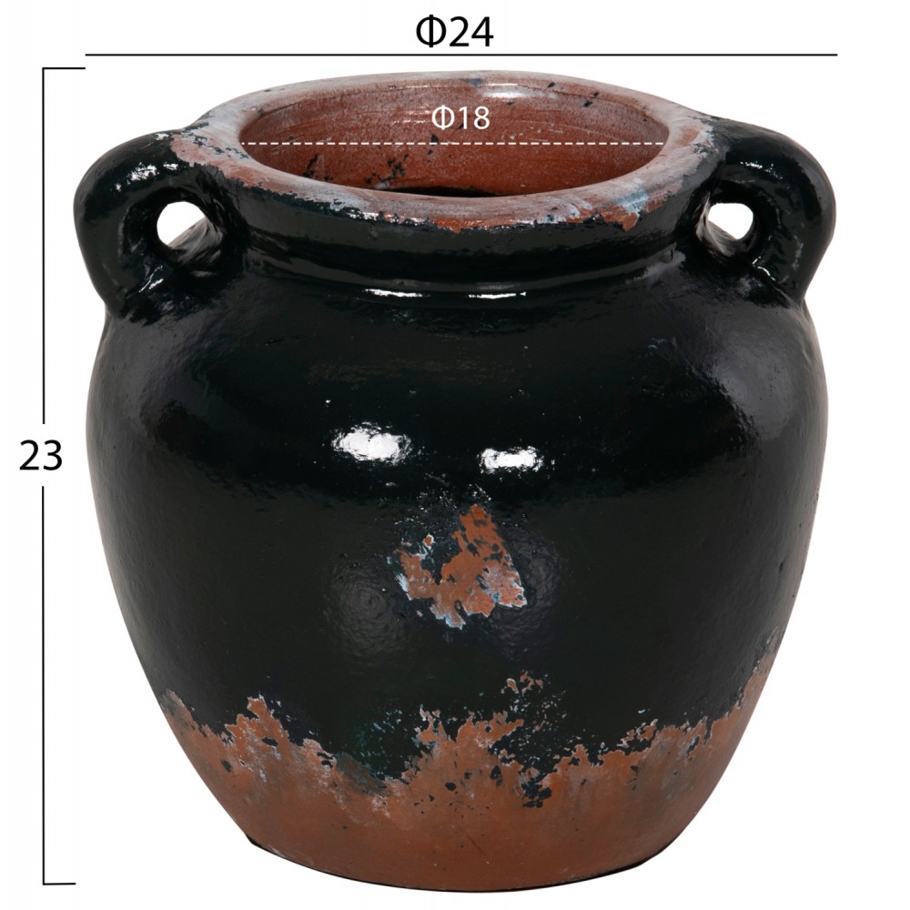 Διακοσμητικό βάζο από τερακότα σε χρώμα μαύρο Φ24x23