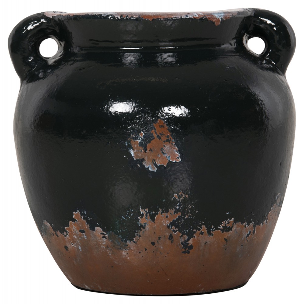 Διακοσμητικό βάζο από τερακότα σε χρώμα μαύρο Φ24x23