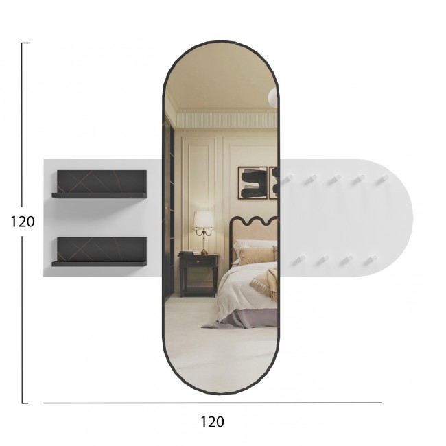 Έπιπλο εισόδου/κρεμάστρα "CHERYL" με καθρέπτη σε χρώμα λευκό/μαύρο μαρμάρου 125x40x120