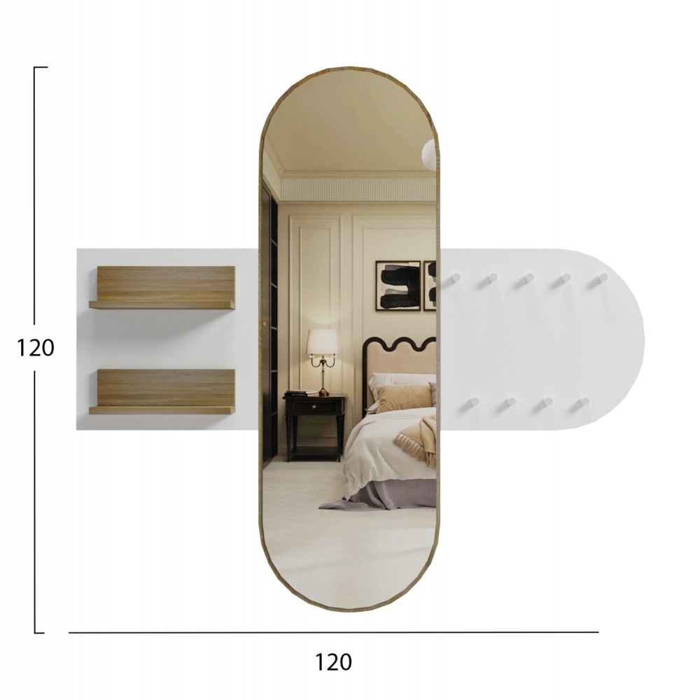 Έπιπλο εισόδου/κρεμάστρα "CHERYL" με καθρέπτη σε χρώμα λευκό/σονόμα 125x40x120