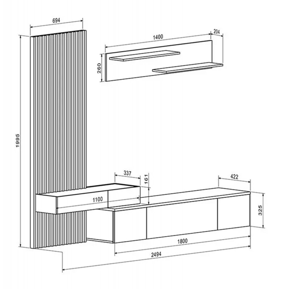 Σύνθεση τηλεόρασης "DORT" σε χρώμα σονόμα/σκούρο γκρι 249.5x42.2x199.5