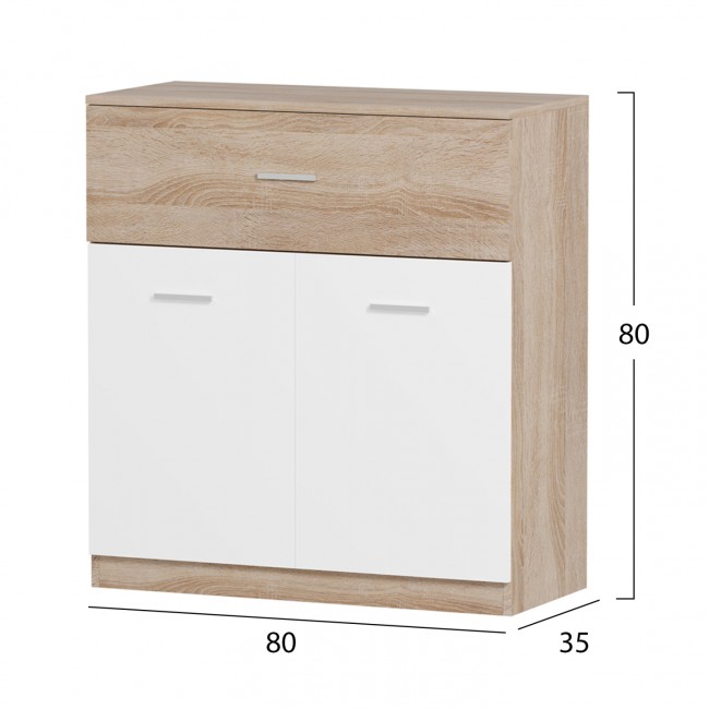 Παπουτσοθήκη "DIONNE" με συρτάρι σε χρώμα σονόμα/λευκό 80x35x84