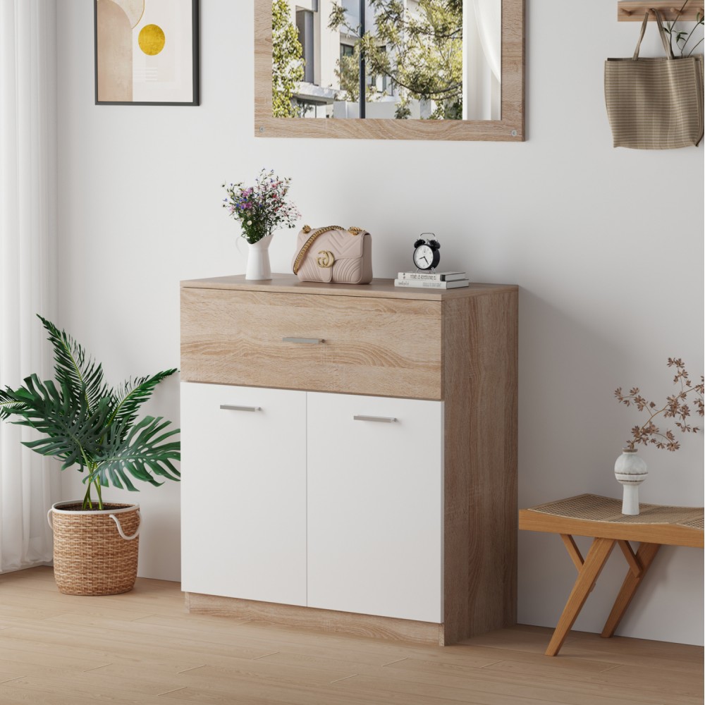 Παπουτσοθήκη "DIONNE" με συρτάρι σε χρώμα σονόμα/λευκό 80x35x84