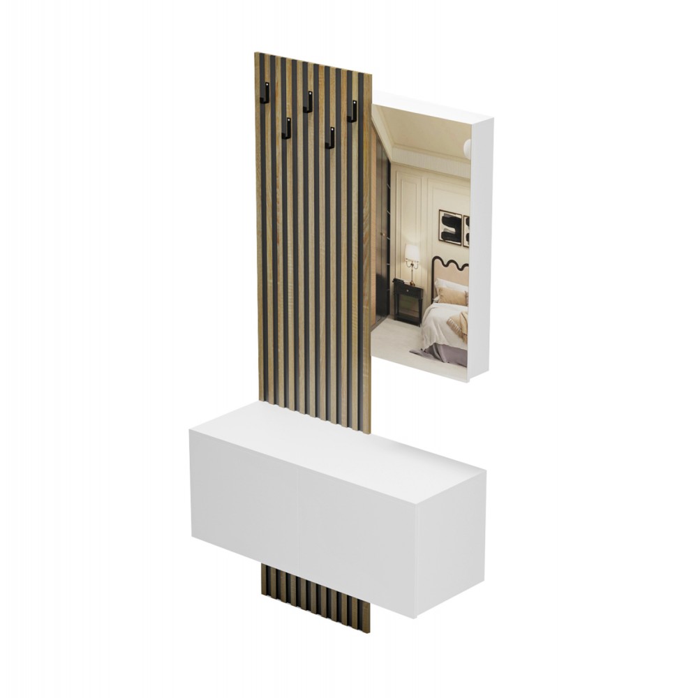 Έπιπλο εισόδου "MYLES" με καθρέπτη σε χρώμα σονόμα/λευκό 100x37.1x199.5