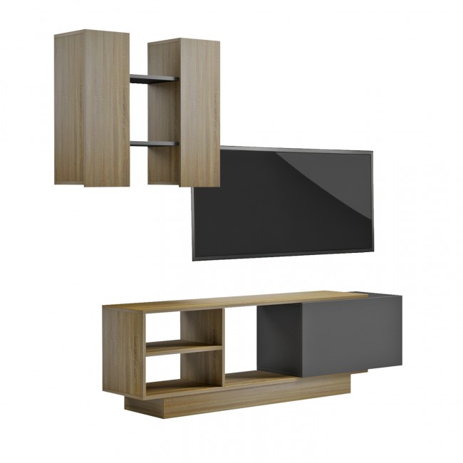 Σύνθεση τηλεόρασης "TYSON" σε χρώμα σονόμα/γκρι 140x31.5x43.5