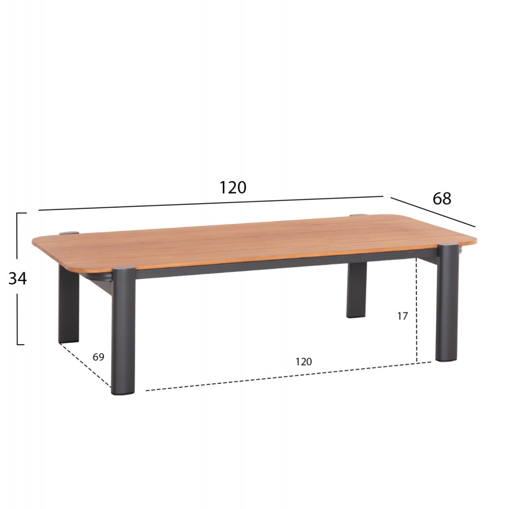 Σετ εξωτερικού χώρου "ELARA" 4τμχ από αλουμίνιο/ύφασμα/ξύλο σε χρώμα γκρι/φυσικό