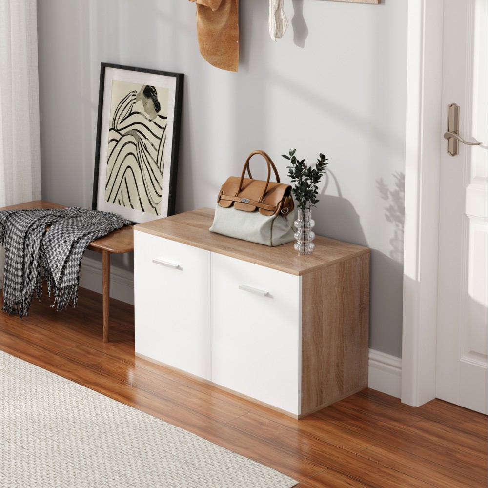 Παπουτσοθήκη "DIONNE" σε χρώμα σονόμα/λευκό 80x35x46