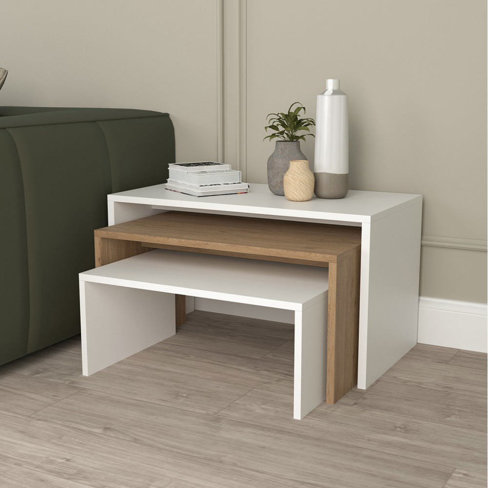 Σετ τραπέζια σαλονιού "BENTIL" σε χρώμα σονόμα/λευκό 65x35x45