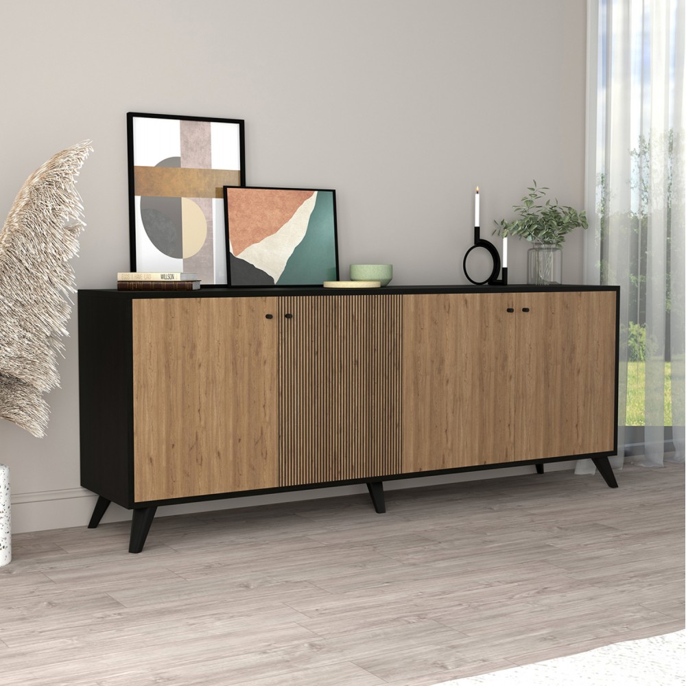 Μπουφές "KRUDEN" σε χρώμα μαύρο/φυσικό 180x40x78.6