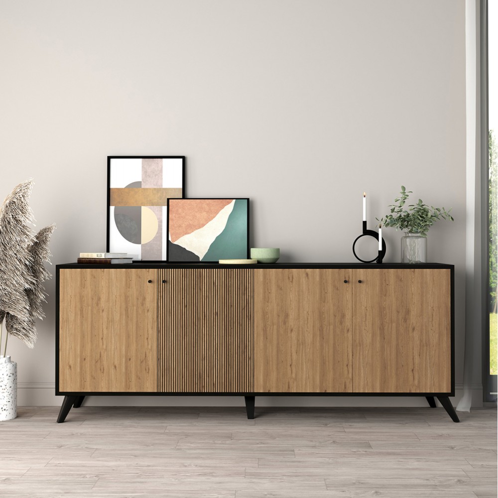 Μπουφές "KRUDEN" σε χρώμα μαύρο/φυσικό 180x40x78.6