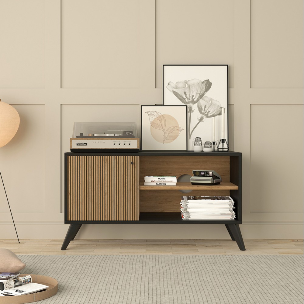 Έπιπλο τηλεόρασης "KRUDEN" σε χρώμα μαύρο/φυσικό 100x40x51