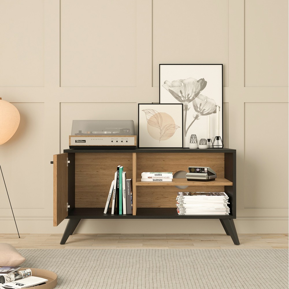 Έπιπλο τηλεόρασης "KRUDEN" σε χρώμα μαύρο/φυσικό 100x40x51