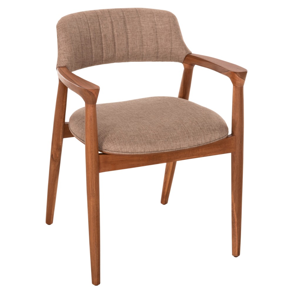 Πολυθρόνα τραπεζαρίας "JAMES" από ξύλο teak/ύφασμα σε χρώμα φυσικό/σαμπανί 57x52x76