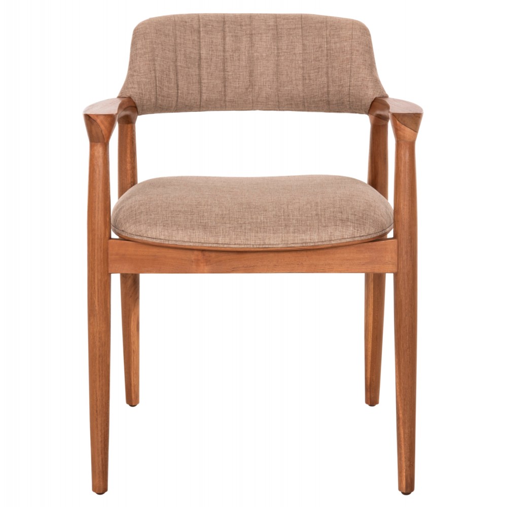 Πολυθρόνα τραπεζαρίας "JAMES" από ξύλο teak/ύφασμα σε χρώμα φυσικό/σαμπανί 57x52x76