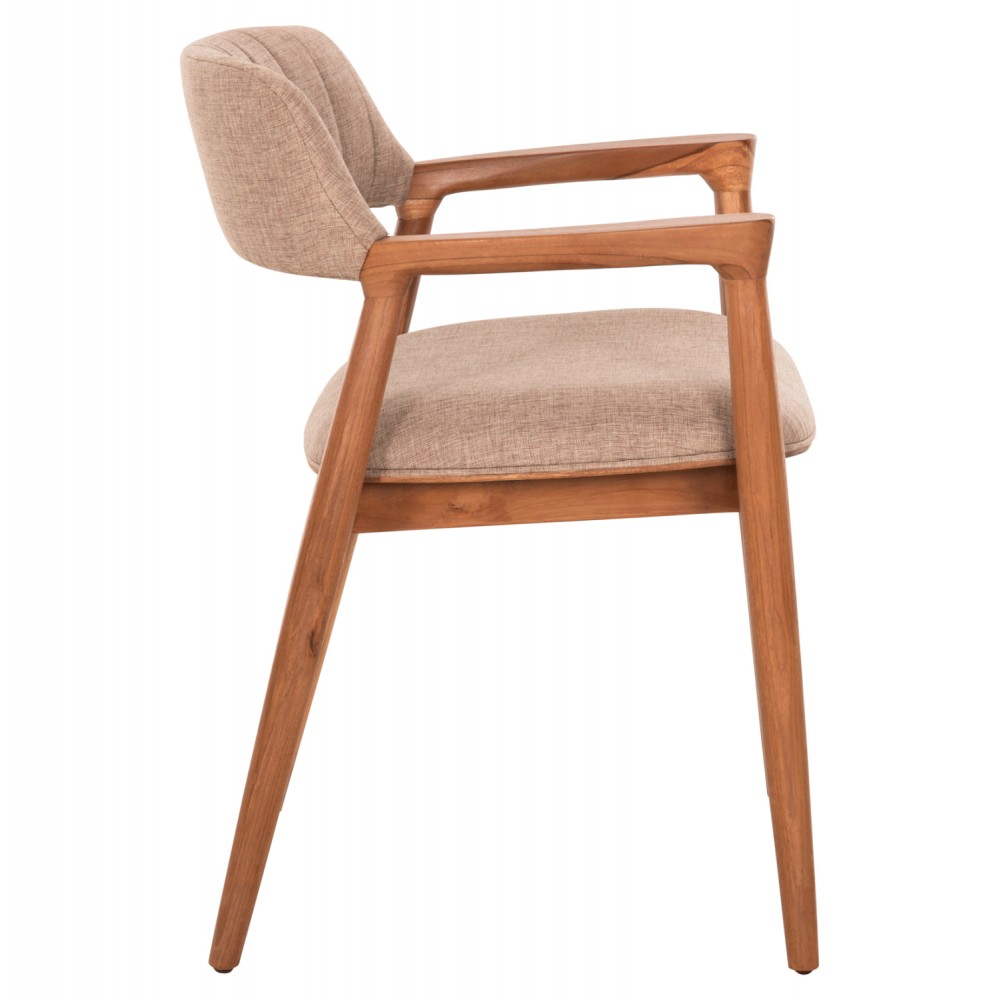 Πολυθρόνα τραπεζαρίας "JAMES" από ξύλο teak/ύφασμα σε χρώμα φυσικό/σαμπανί 57x52x76