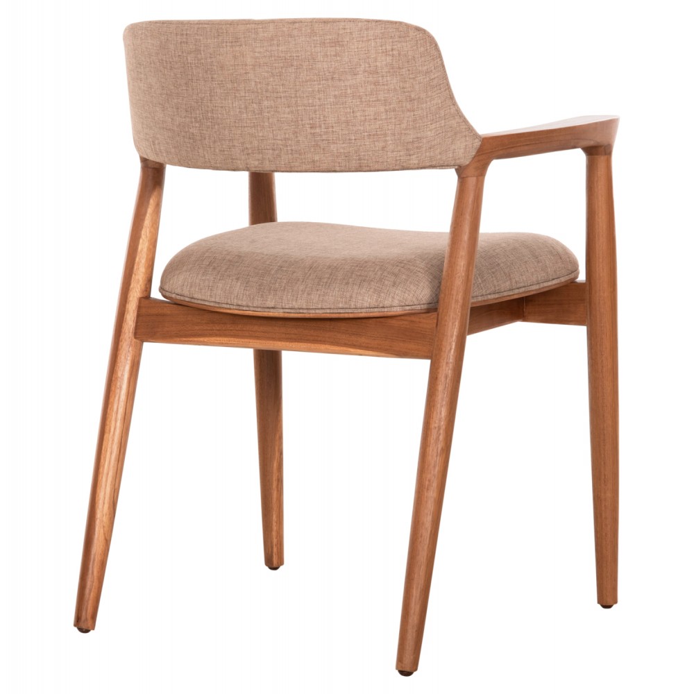 Πολυθρόνα τραπεζαρίας "JAMES" από ξύλο teak/ύφασμα σε χρώμα φυσικό/σαμπανί 57x52x76