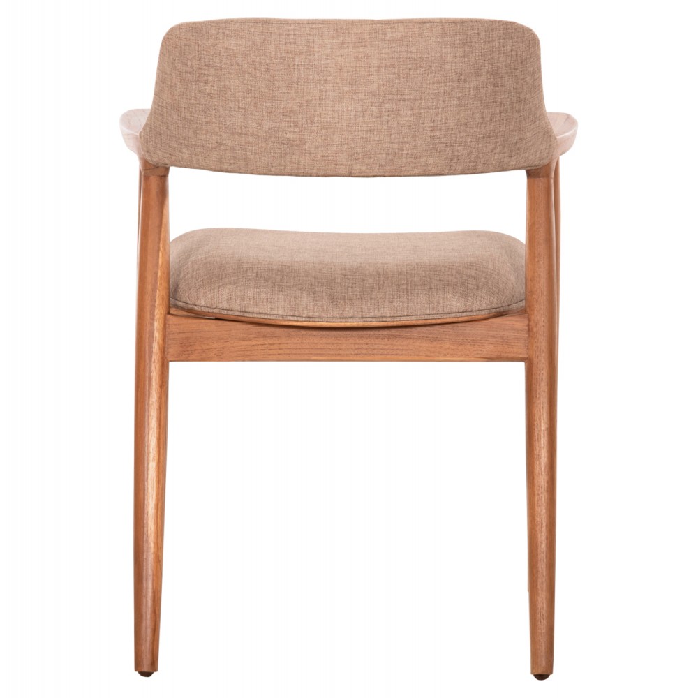 Πολυθρόνα τραπεζαρίας "JAMES" από ξύλο teak/ύφασμα σε χρώμα φυσικό/σαμπανί 57x52x76