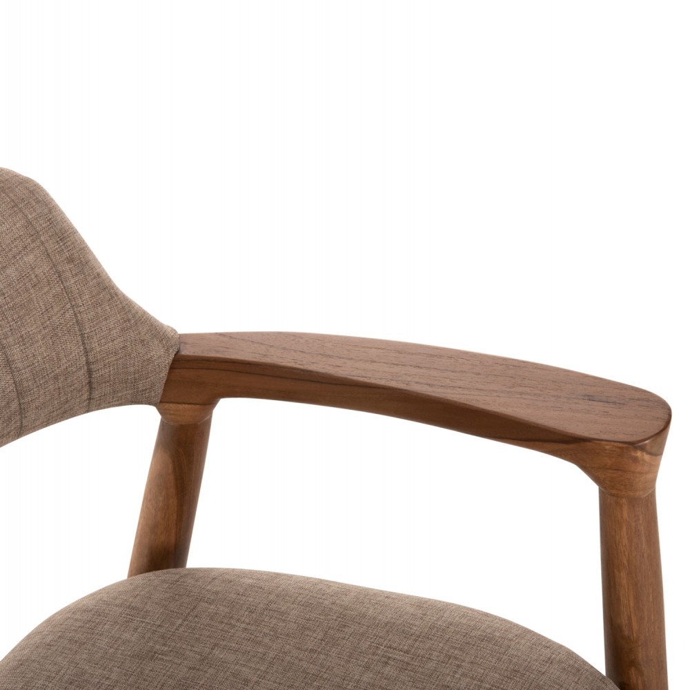 Πολυθρόνα τραπεζαρίας "JAMES" από ξύλο teak/ύφασμα σε χρώμα φυσικό/σαμπανί 57x52x76