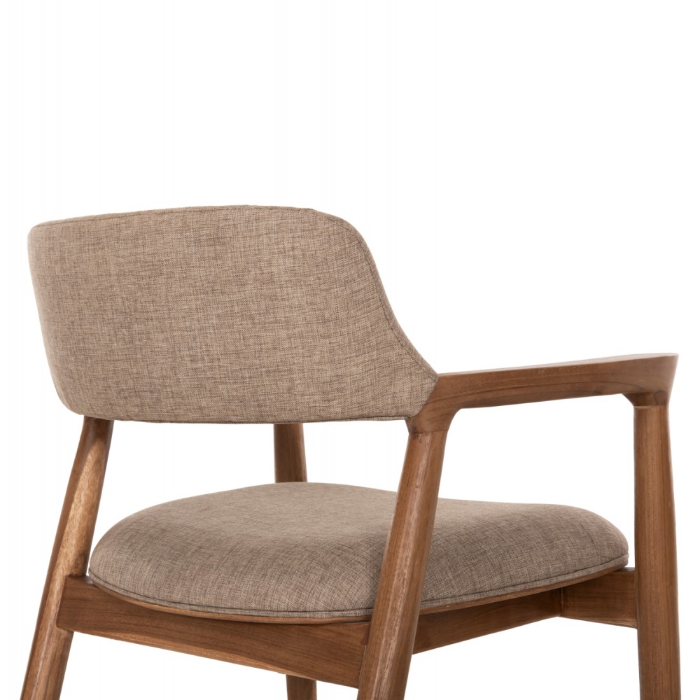 Πολυθρόνα τραπεζαρίας "JAMES" από ξύλο teak/ύφασμα σε χρώμα φυσικό/σαμπανί 57x52x76