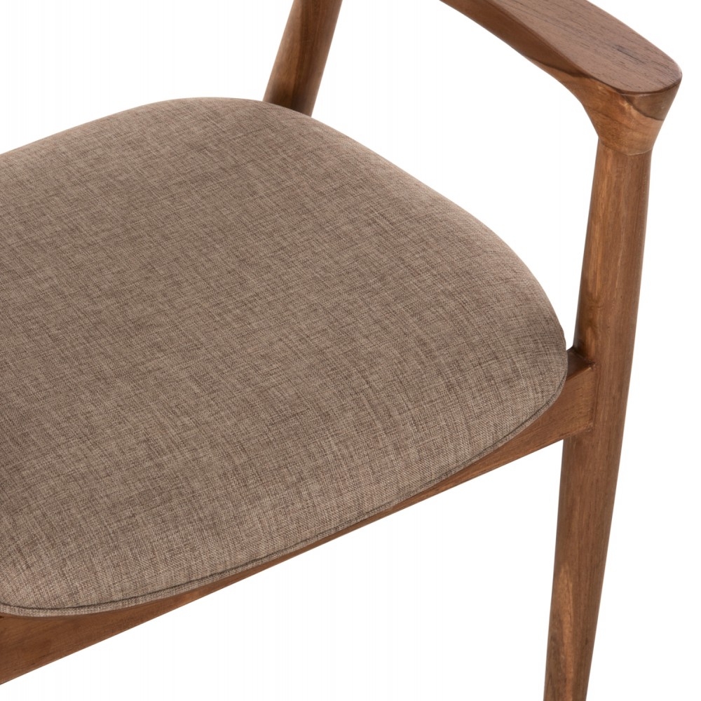 Πολυθρόνα τραπεζαρίας "JAMES" από ξύλο teak/ύφασμα σε χρώμα φυσικό/σαμπανί 57x52x76