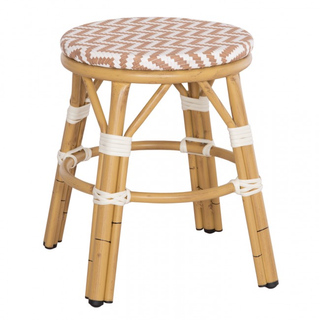 Σκαμπό "CHINO" από αλουμίνιο/textilene σε χρώμα φυσικό/λευκό/καφέ Φ36x46