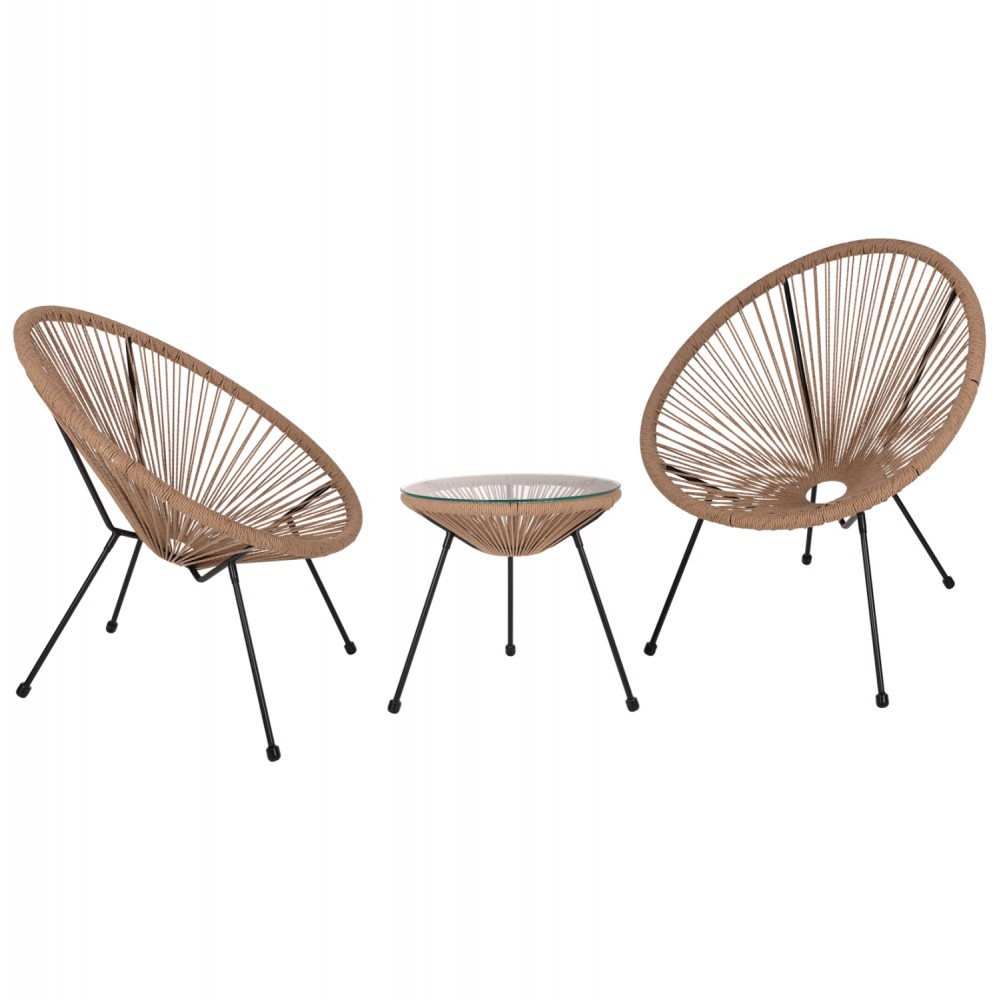Σετ εξωτερικού χώρου "ACAPULCO" 3τμχ από twisted wicker/μέταλλο σε χρώμα μπεζ/μαύρο