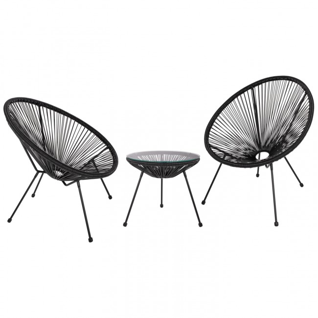 Σετ εξωτερικού χώρου "ACAPULCO" 3τμχ από twisted wicker/μέταλλο σε χρώμα μαύρο