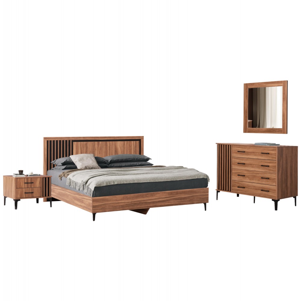 Σύνθεση υπνοδωματίου "HARRY" 4τμχ σε χρώμα φυσικό/μαύρο