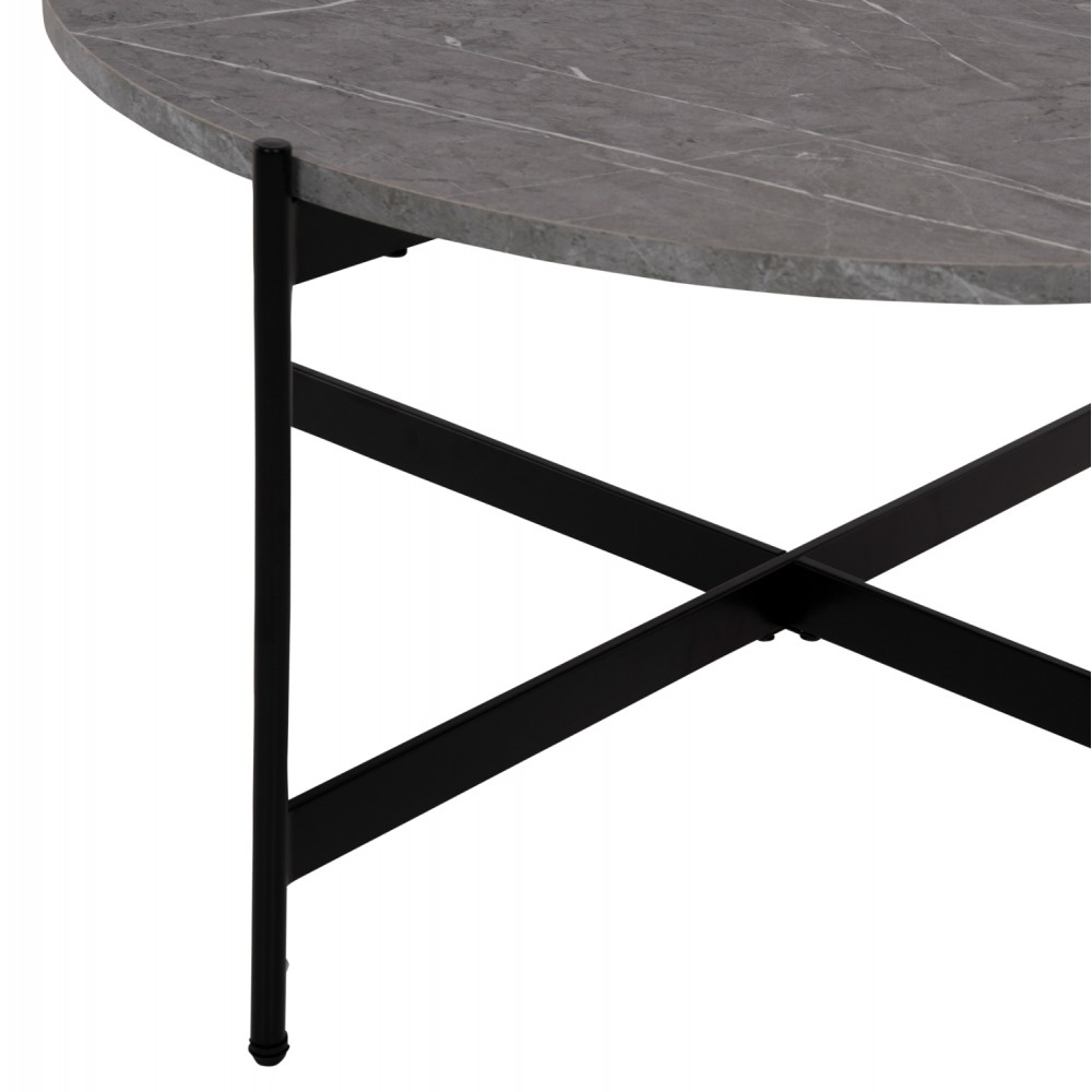 Σετ τραπέζια σαλονιού "RONDA" 2τμχ από mdf/μέταλλο σε χρώμα γκρι μαρμάρου/μαύρο Φ80&Φ50