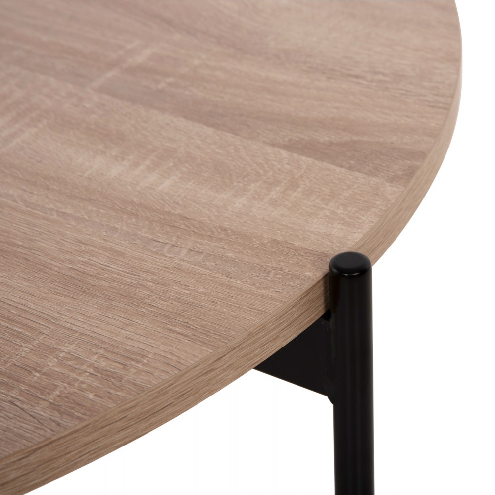 Σετ τραπέζια σαλονιού "RONDA" 2τμχ από mdf/μέταλλο σε χρώμα σονόμα/μαύρο Φ80&Φ50