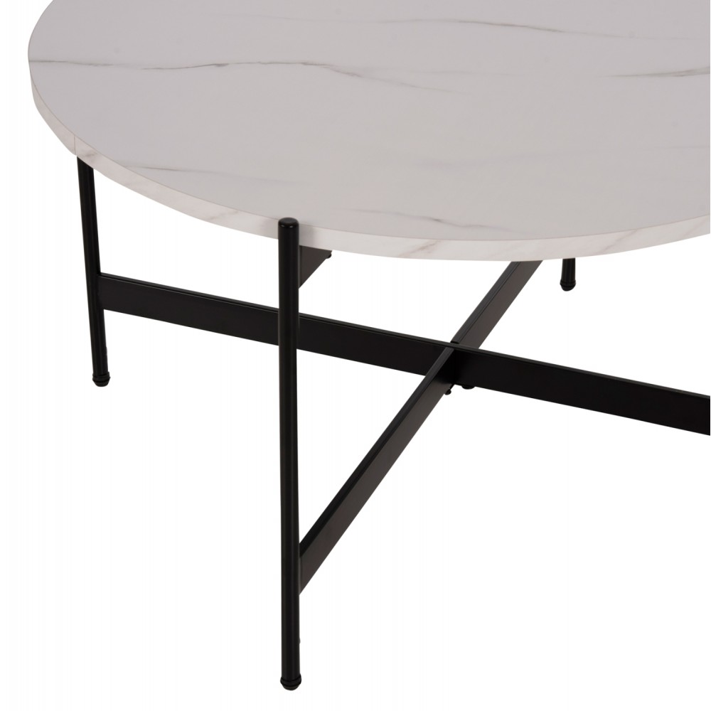 Σετ τραπέζια σαλονιού "RONDA" 2τμχ από mdf/μέταλλο σε χρώμα λευκό μαρμάρου/μαύρο Φ80&Φ50