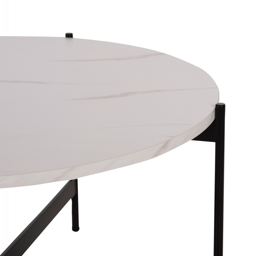 Σετ τραπέζια σαλονιού "RONDA" 2τμχ από mdf/μέταλλο σε χρώμα λευκό μαρμάρου/μαύρο Φ80&Φ50