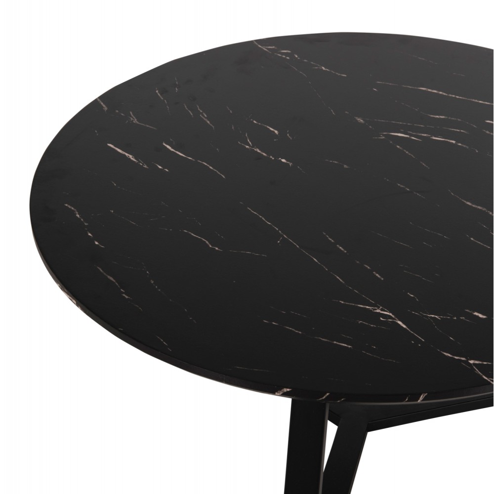 Σετ τραπέζια σαλονιού "ROCKET" 2τμχ από mdf/μέταλλο σε χρώμα μαύρο μαρμάρου Φ80&Φ45