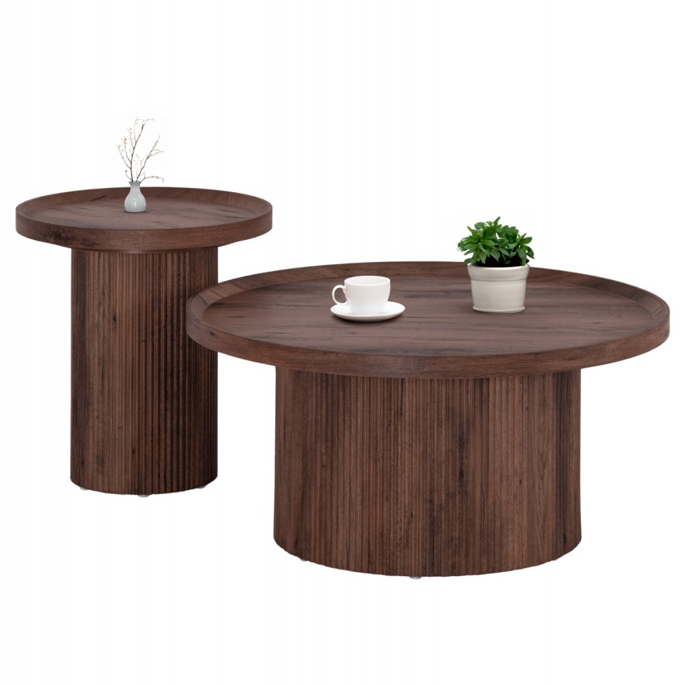 Σετ τραπέζια σαλονιού "MARGON" από mdf σε χρώμα σκούρο καφέ Φ80&Φ45