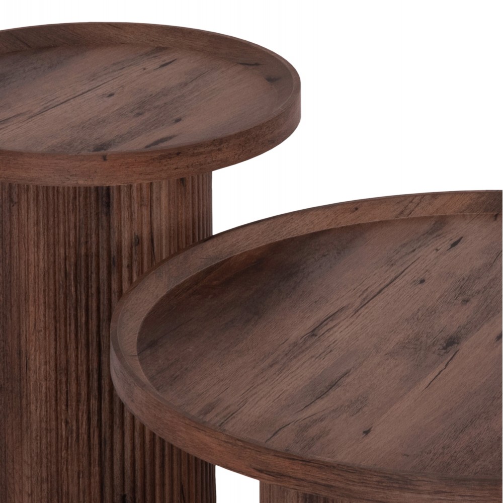 Σετ τραπέζια σαλονιού "MARGON" από mdf σε χρώμα σκούρο καφέ Φ80&Φ45