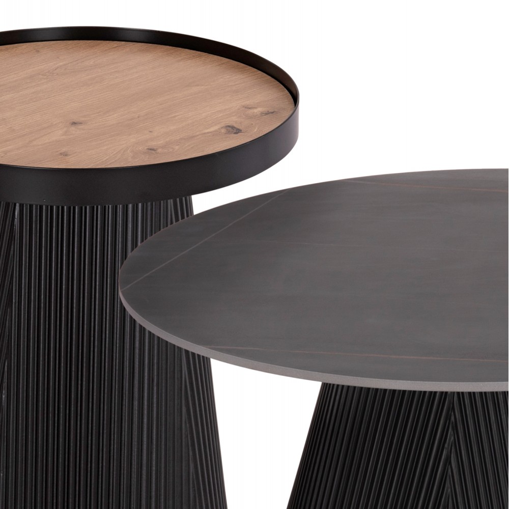 Σετ τραπέζια σαλονιού "DUNCAN" από mdf/κεραμικό σε χρώμα φυσικό/μαύρο μαρμάρου Φ80&Φ45