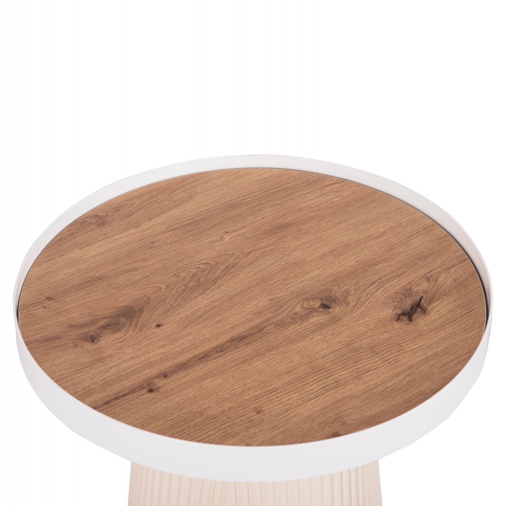 Σετ τραπέζια σαλονιού "DUNCAN" από mdf/κεραμικό σε χρώμα κρεμ/φυσικό Φ80&Φ45