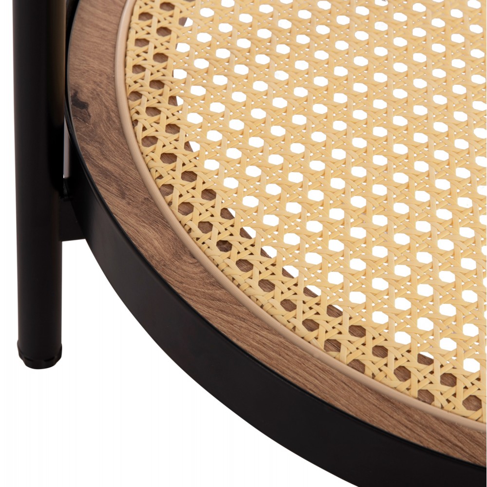 Σετ τραπέζια σαλονιού "SEITZ" από μέταλλο/rattan σε χρώμα μαύρο/φυσικό Φ80&Φ50