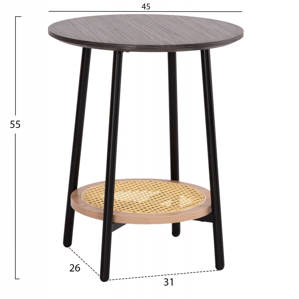 Σετ τραπέζια σαλονιού "SEWELL" από mdf/μέταλλο/rattan σε χρώμα ζεμπράνο/μαύρο/φυσικό Φ80&Φ45