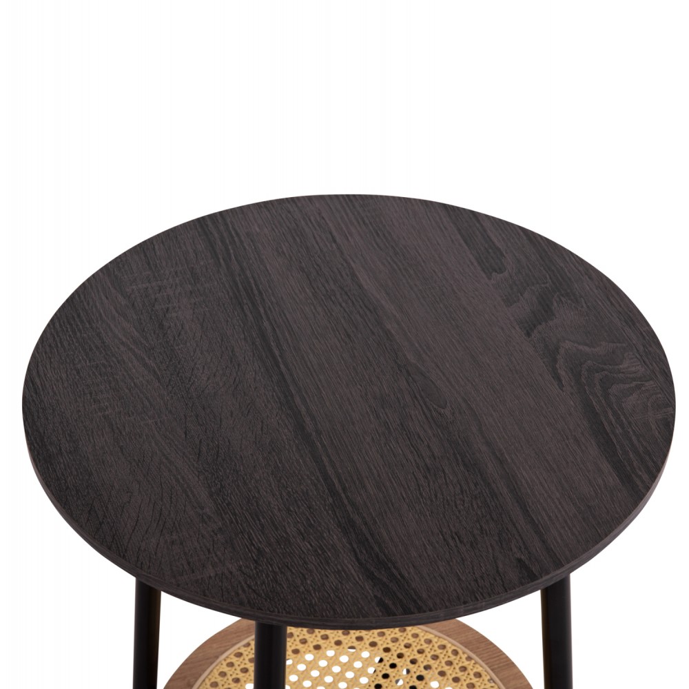 Σετ τραπέζια σαλονιού "SEWELL" από mdf/μέταλλο/rattan σε χρώμα ζεμπράνο/μαύρο/φυσικό Φ80&Φ45