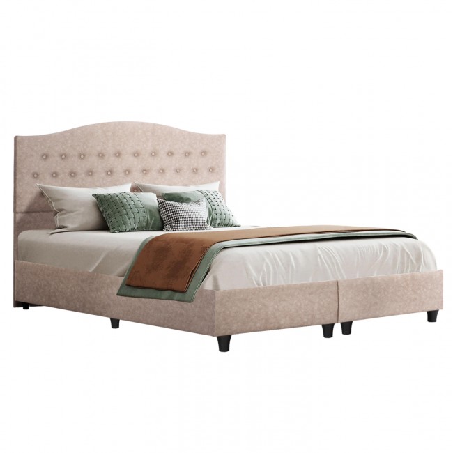 Κρεβάτι διπλό "MALENA" από ξύλο/ύφασμα σε χρώμα μπεζ 150x200